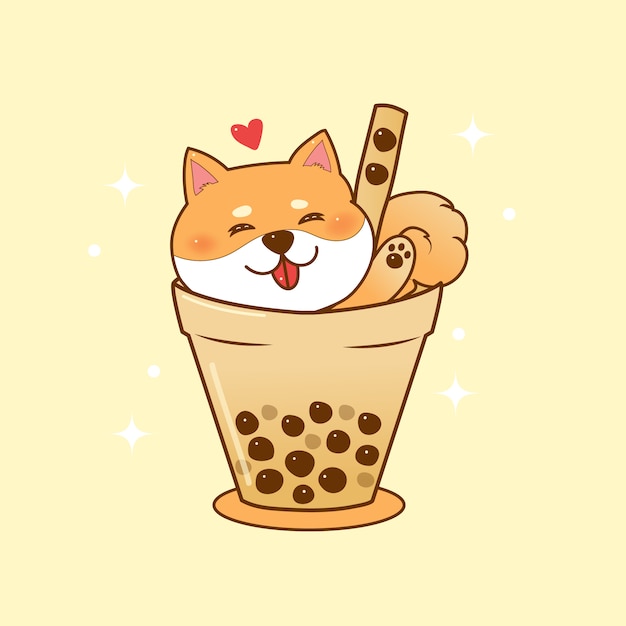 Premium Vector Cute Shiba Inu In Bubble Tea Cup