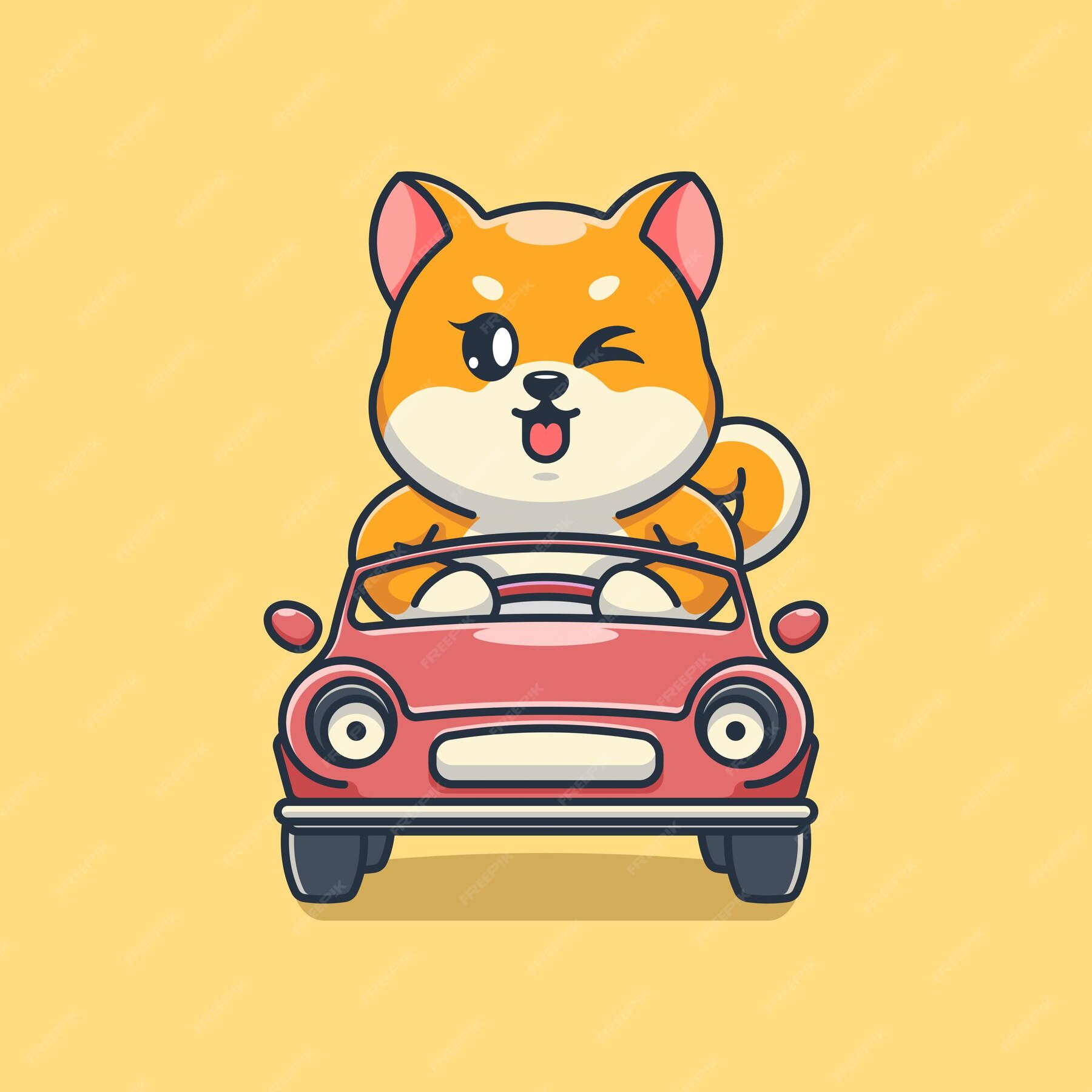 Premium Vector | Cute shiba inu dog driving the car cartoon