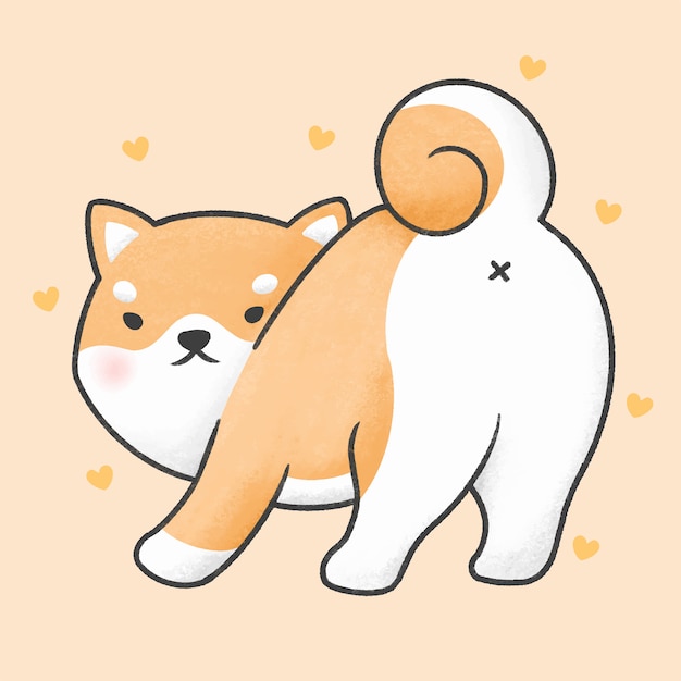 Premium Vector Cute Shiba Inu Dog Looking Back Cartoon Hand Drawn Style