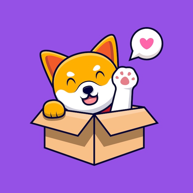 箱の中に足を振っているかわいい柴犬犬漫画アイコンイラスト プレミアムベクター