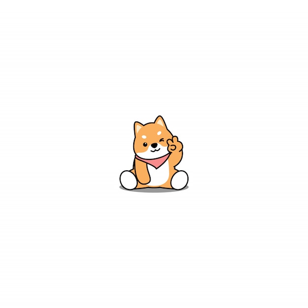 かわいい柴犬犬まばたき目漫画アイコン プレミアムベクター