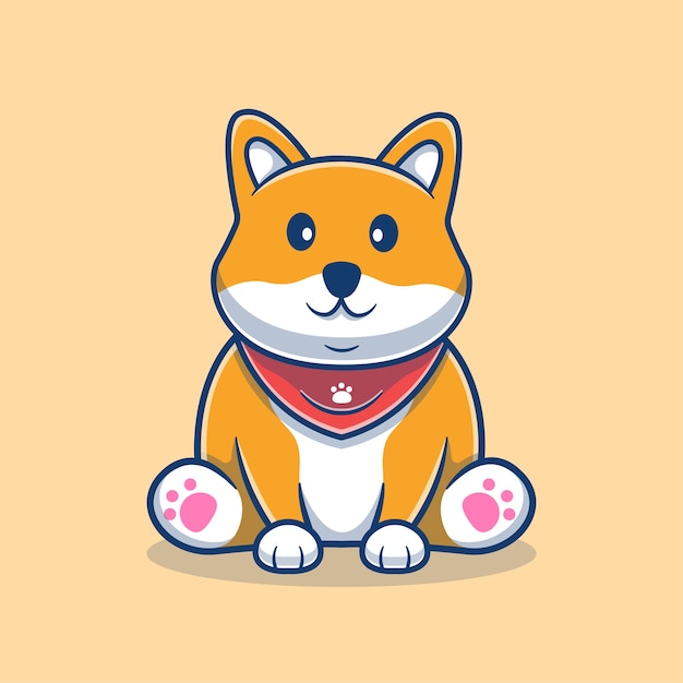 かわいい柴犬の座っている漫画イラスト かわいい犬 のマスコットのロゴ 動物の漫画のコンセプト 動物 ペットショップ ペットのロゴ 製品に適したフラットな漫画のスタイル プレミアムベクター
