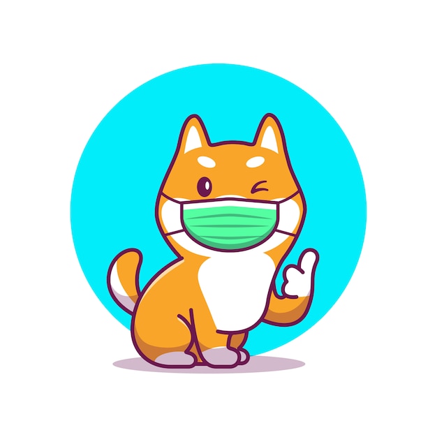 Premium Vector | Cute shiba inu wear mask cartoon icon illustration