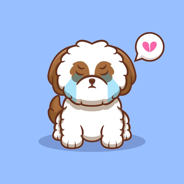 かわいいシーズー子犬泣いている漫画アイコンイラスト プレミアムベクター