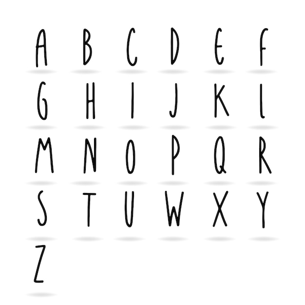 プレミアムベクター かわいいシンプルな手書きのaからzまでのアルファベットのデザイン要素
