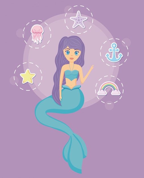 Premium Vector | Cute siren with set icons