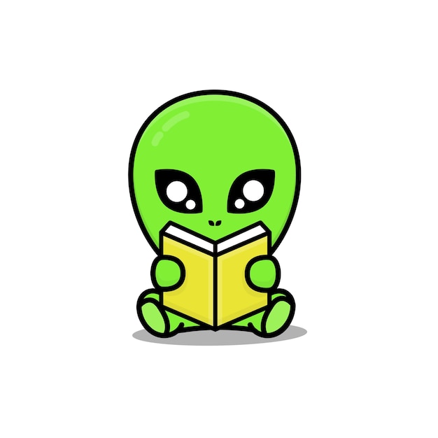 Premium Vector Cute Sit Alien Reading Book Cartoon Illustration 4459