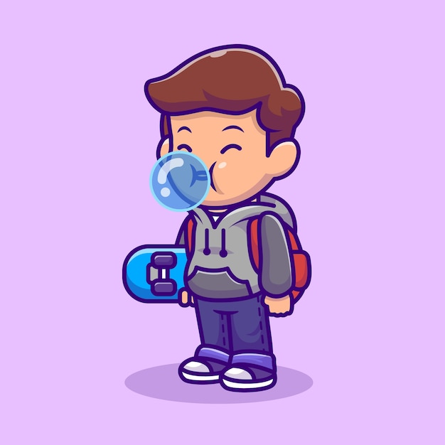 Download Premium Vector | Cute skater boy blowing candy bubble cartoon