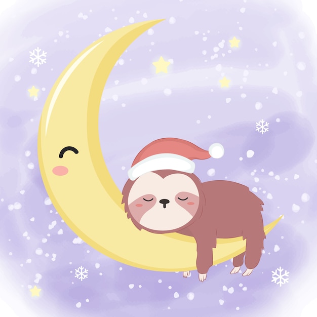 かわいい睡眠ナマケモノのイラスト プレミアムベクター