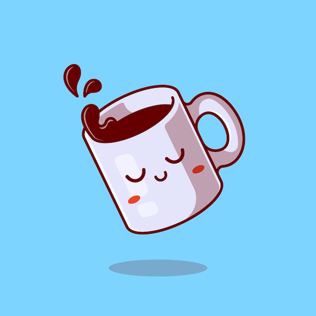 コーヒー漫画アイコンイラストとかわいい眠そうなマグカップ 無料のベクター