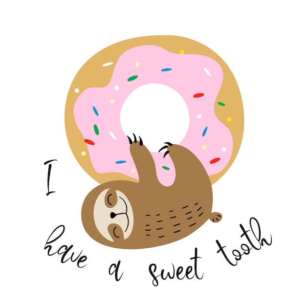 Premium Vector Cute Sloth Hung On A Sweet Donut Sweet Tooth