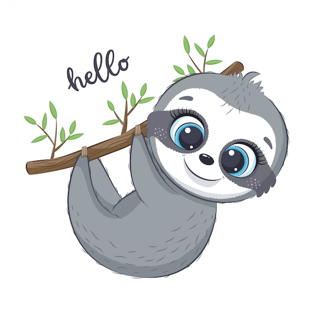 Cute Sloth Illustration Premium Vector