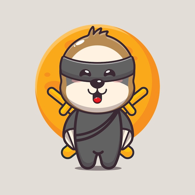 Premium Vector | Cute sloth ninja cute cartoon animal illustration