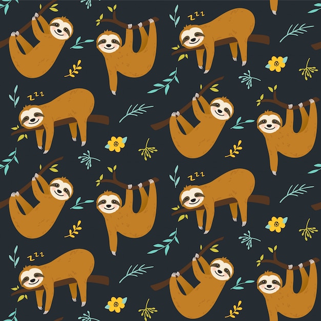 Cute sloth seamless pattern | Premium Vector