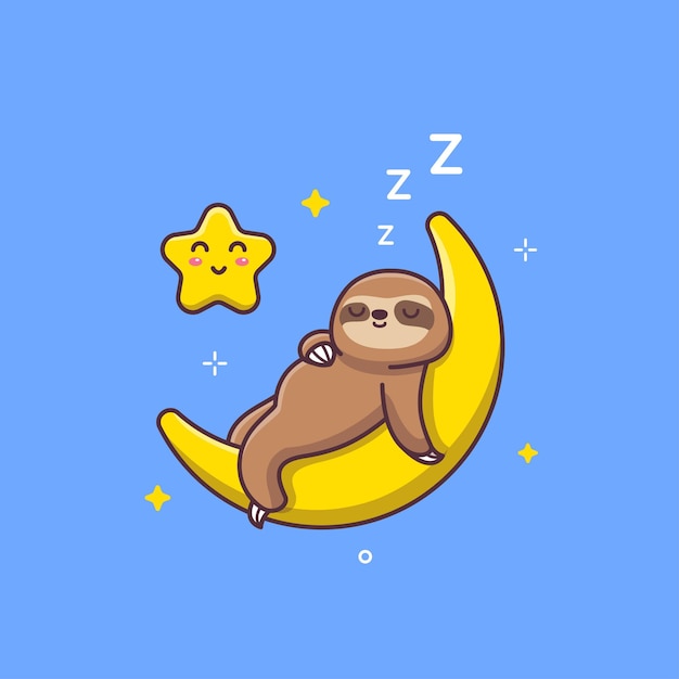 Premium Vector | Cute sloth sleeping on a crescent moon