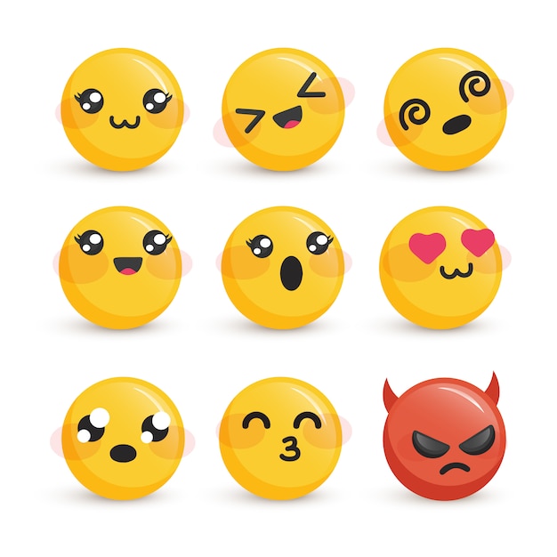 Premium Vector | Cute smiley faces with different emotions set