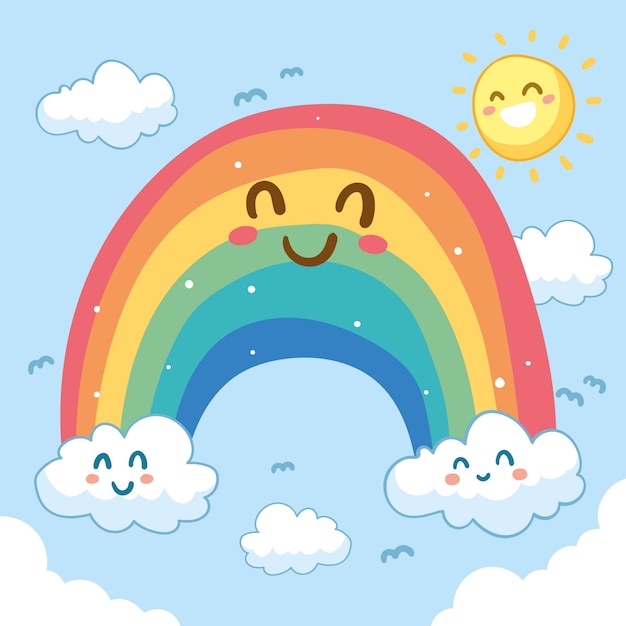 Cute Smiley Rainbow | Free Vector