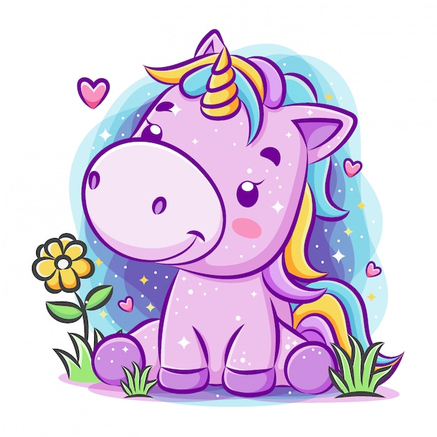 Premium Vector Cute Smiley Unicorn Play Around The Garden