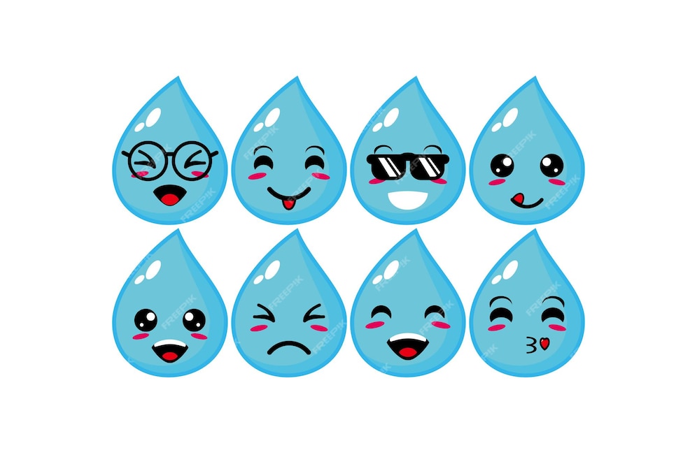 Premium Vector | Cute smiling aqua water drop set collection vector ...