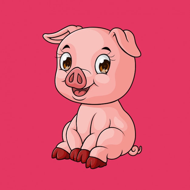 Download Cute smiling baby pig cartoon, hand drawn, vector | Premium Vector