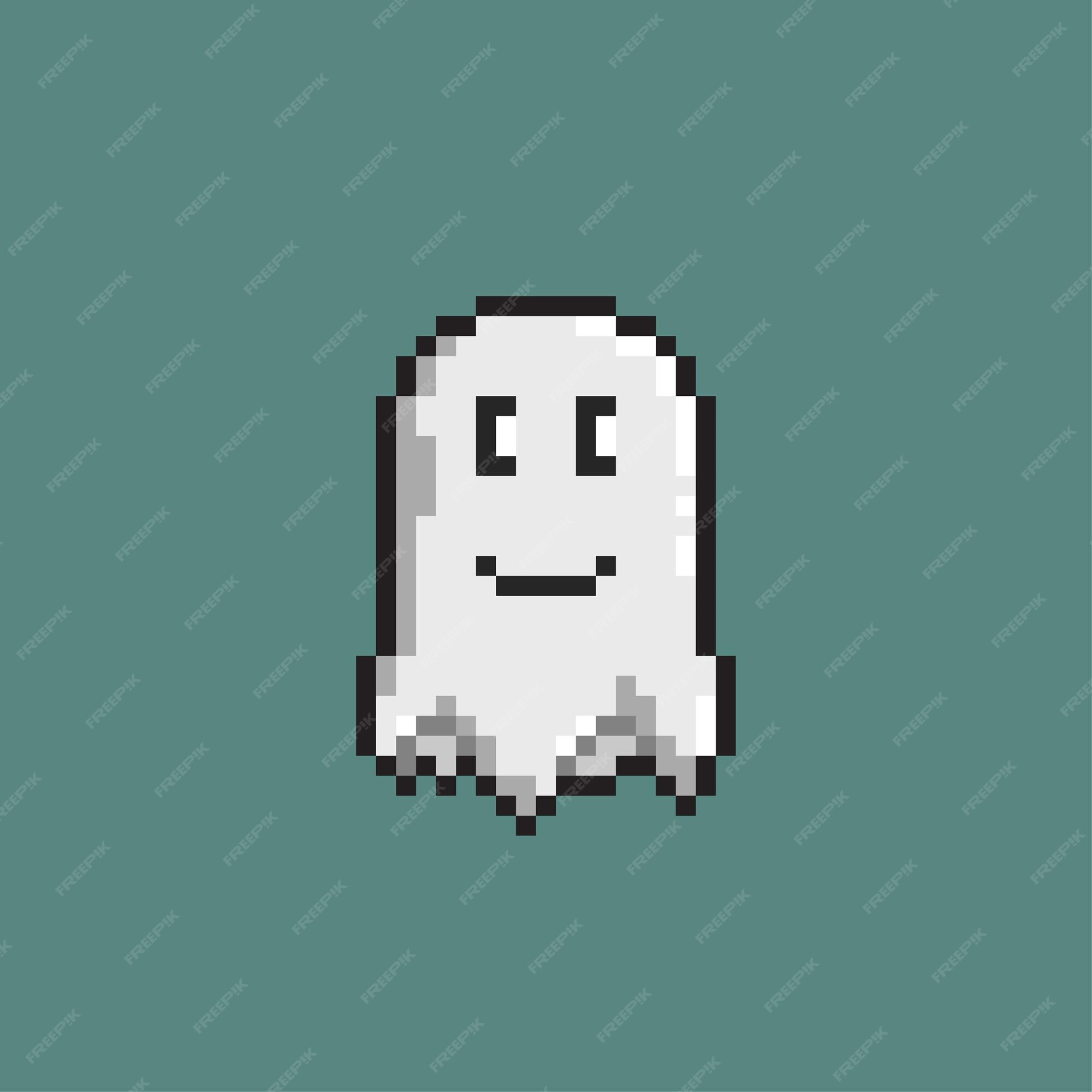 Premium Vector | Cute smiling ghost in pixel art style