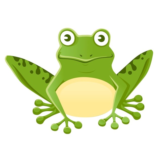 Premium Vector | Cute smiling green frog sitting on ground cartoon ...