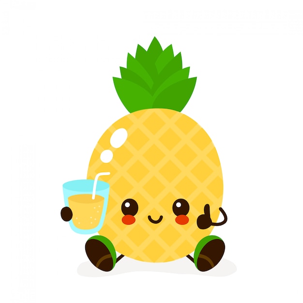 Premium Vector Cute Smiling Happy Pineapple With A Glass Of Juice Modern Flat Style Cartoon