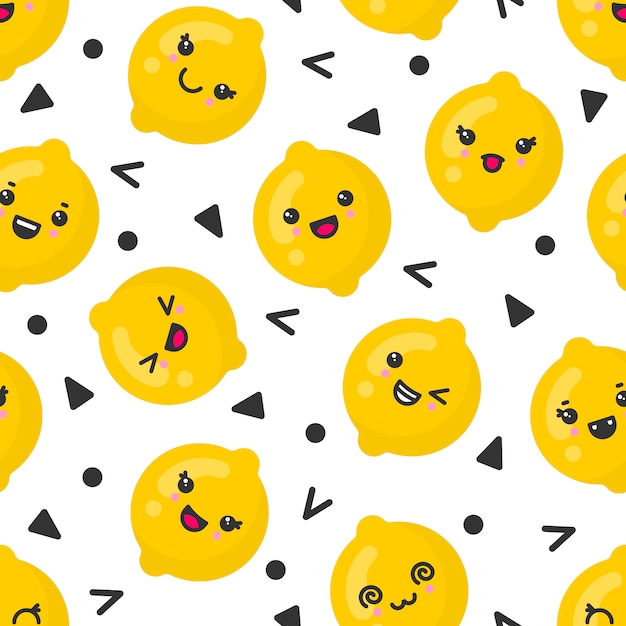 Premium Vector | Cute smiling lemon fruits, seamless pattern on white