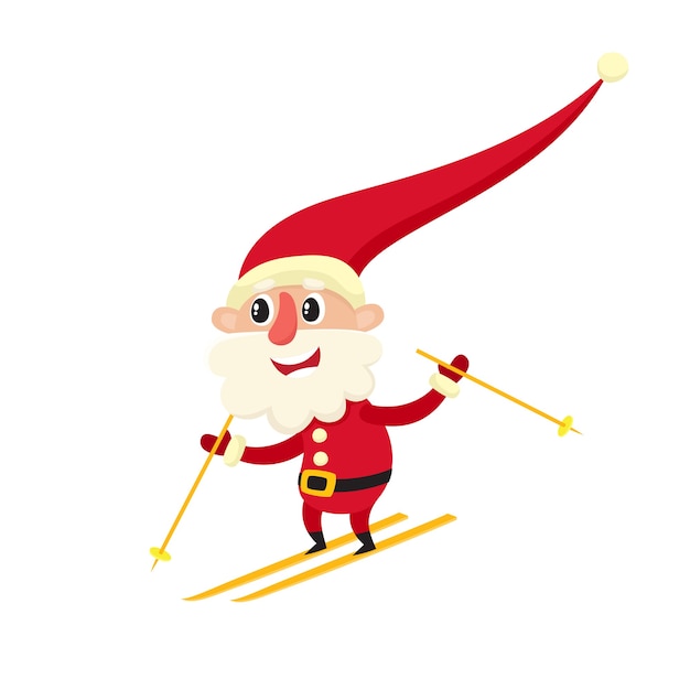 Premium Vector Cute Smiling Santa Claus Skiing Cartoon Illustration Isolated On White Background