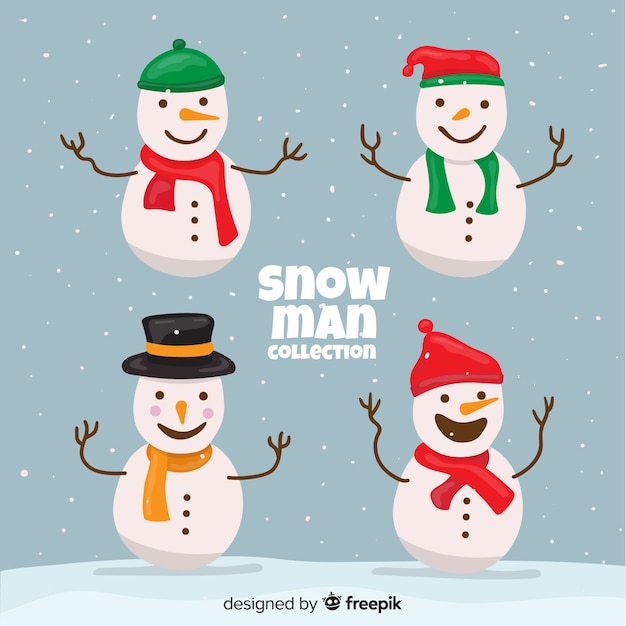 Download Cute snowman christmas collection in flat design | Free Vector