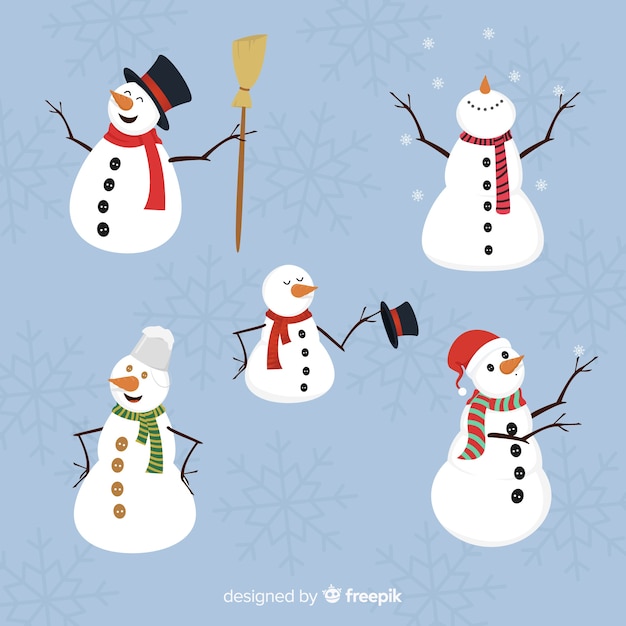 Download Cute snowman christmas collection in flat design Vector ...