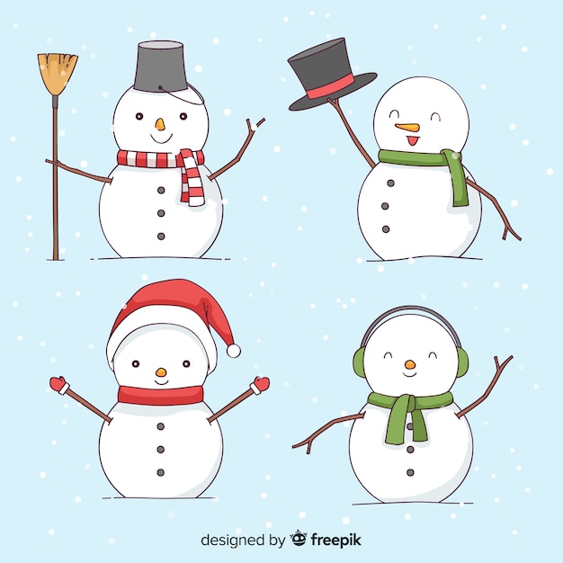 Download Cute snowman christmas collection in hand drawn style ...
