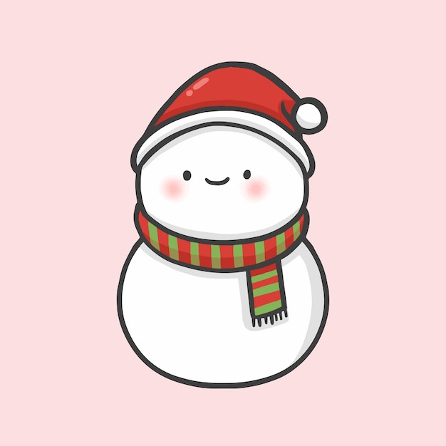 Download Cute snowman christmas hand drawn cartoon style vector ...