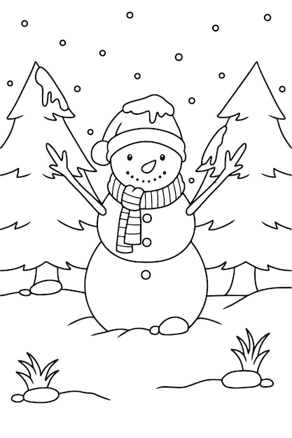 Premium Vector | Cute snowman coloring book illustration vector