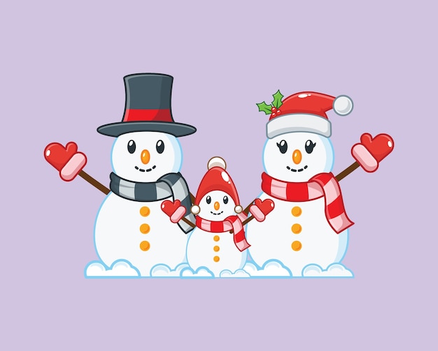 かわいい雪だるまの家族 クリスマスイラスト プレミアムベクター