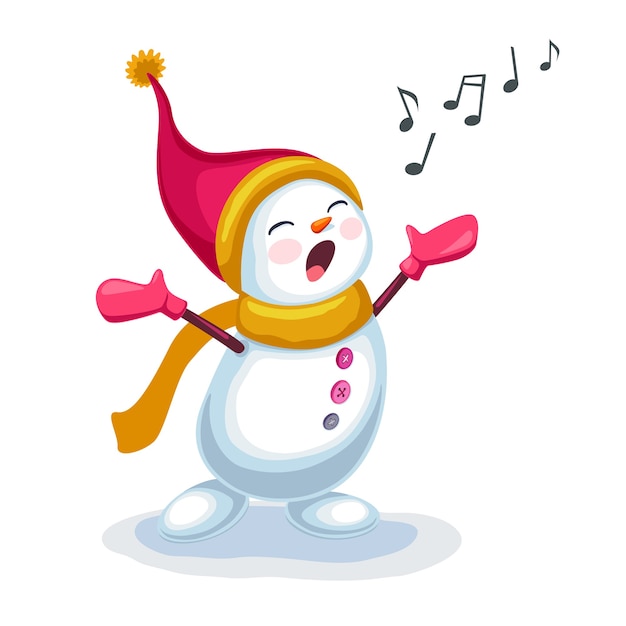 Premium Vector | Cute snowman singing a song