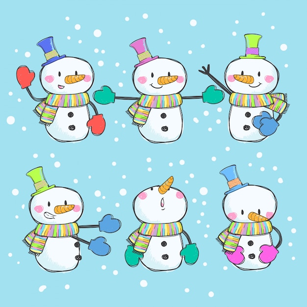 Premium Vector | Cute snowman vector set