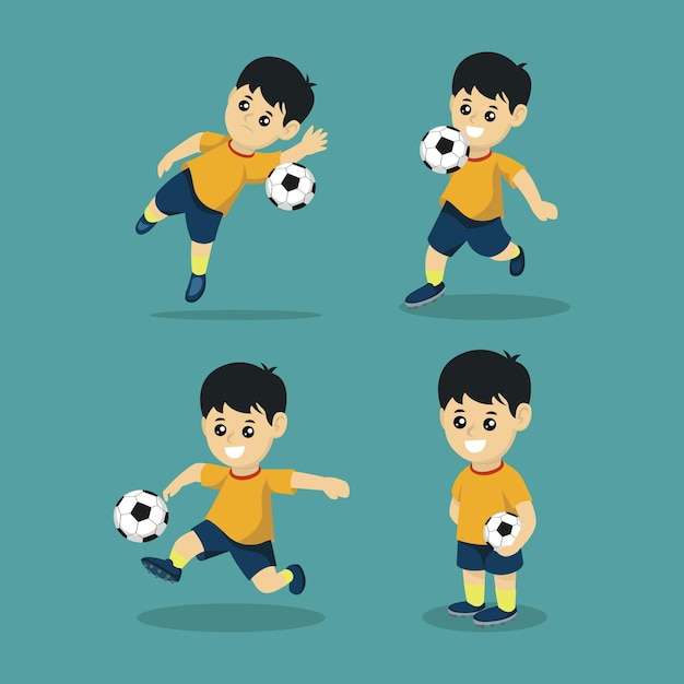 かわいいサッカー選手のマスコットのロゴデザインイラスト プレミアムベクター