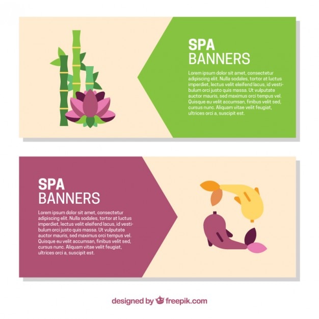 Cute spa banners with fishes and bamboo