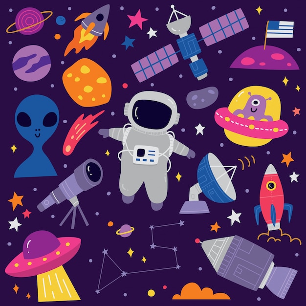Cute space doodle cartoon Vector Premium Download