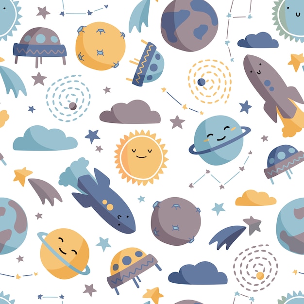 Premium Vector Cute Space Seamless Pattern