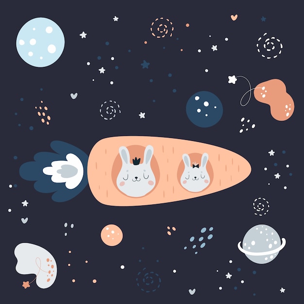 Download Cute spaceship rabbit bunny in carrot rocket in space go ...