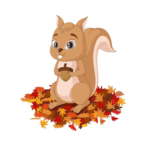 Premium Vector Cute Squirrel Cartoon On Autumn Leaves