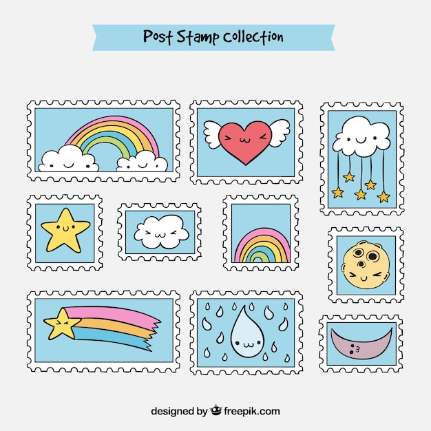 Free Vector Cute stamps with nice drawings