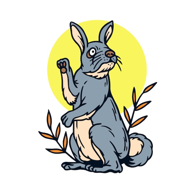 Premium Vector | Cute standing rabbit old school tattoo