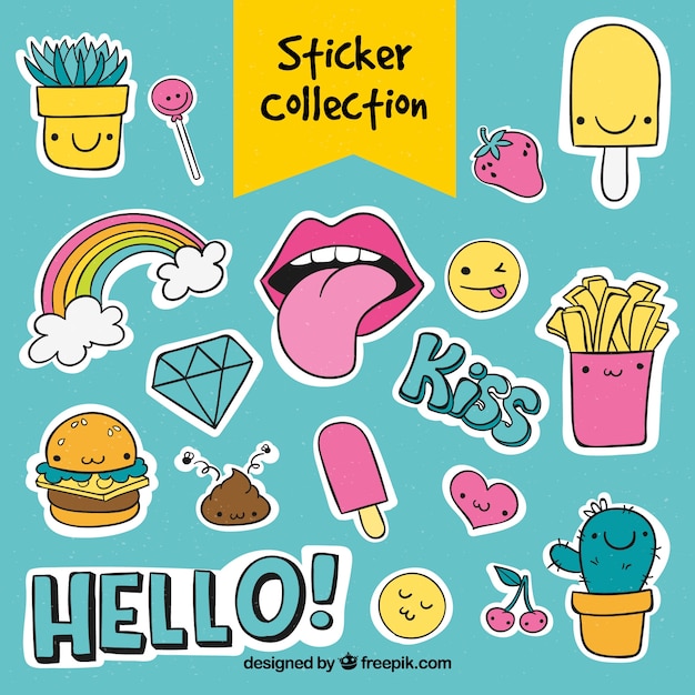 Cute sticker  collection Free Vector