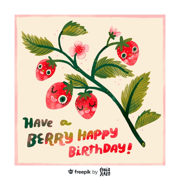 Premium Vector | Cute Strawberries Birthday Greeting Card