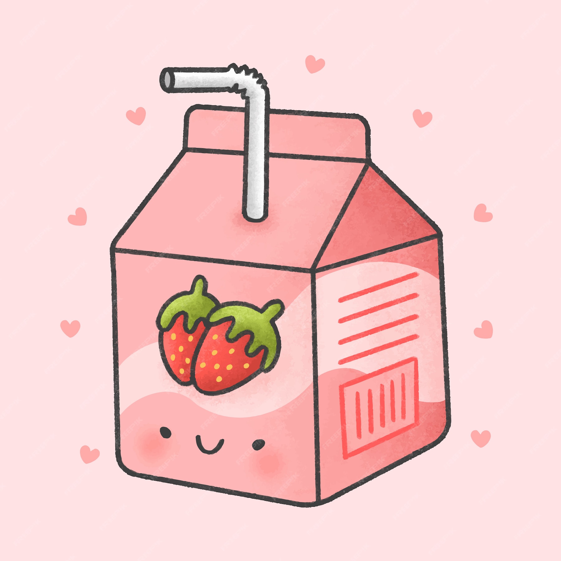 Premium Vector Cute strawberry milk box cartoon hand drawn style