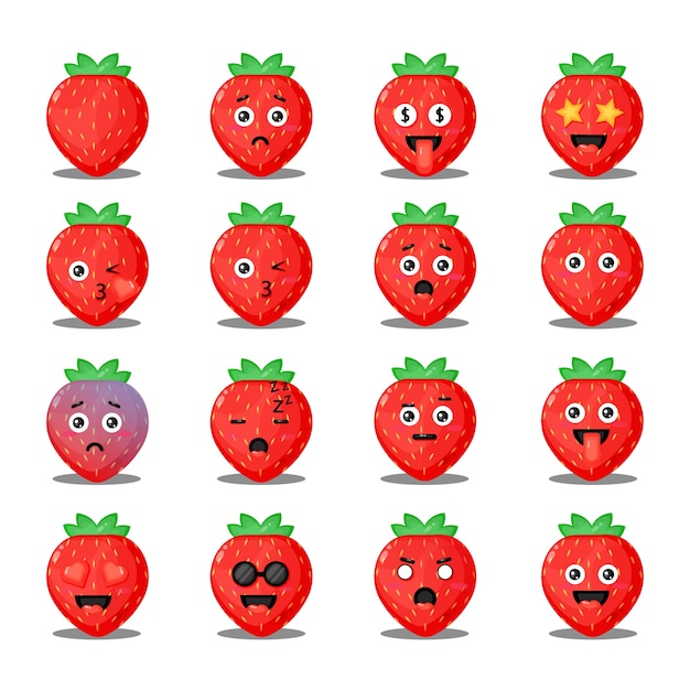 Premium Vector | Cute strawberry set with emoticons