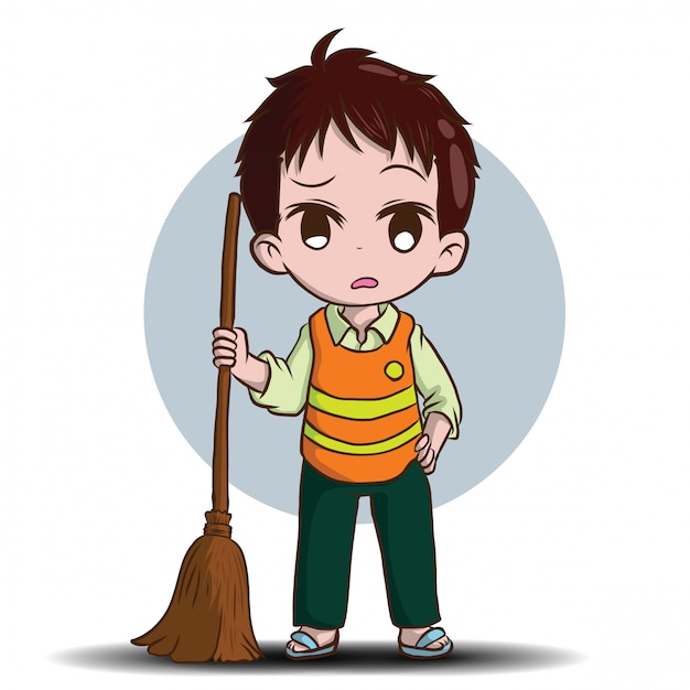 Cute street sweeper cartoon. job concept. Vector | Premium Download